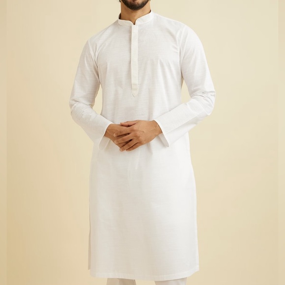 Manyavar White Cotton Blend Kurta Size Medium - Picture 1 of 9